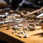 Jeweler working in his workshop. Jewelry making process